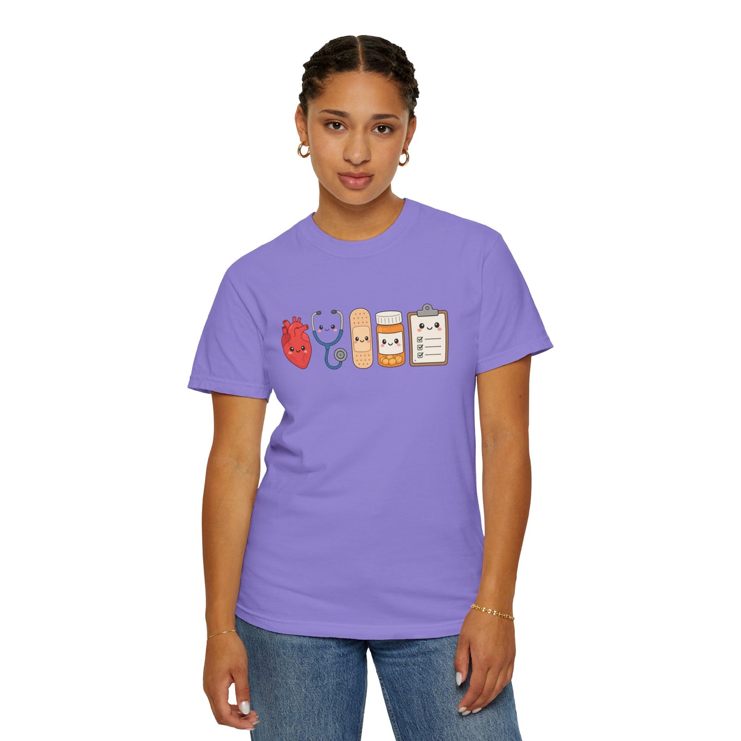 Cute Medical Kawaii T-Shirt — Heart, Stethoscope & Bandage Graphic Tee