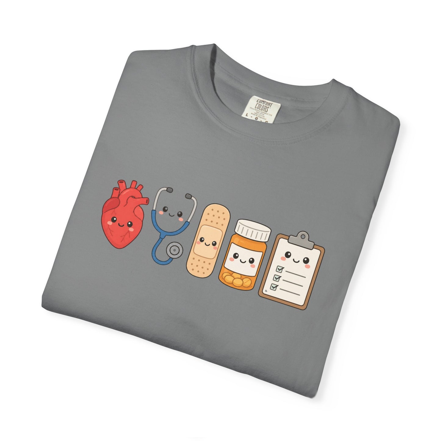 Cute Medical Kawaii T-Shirt — Heart, Stethoscope & Bandage Graphic Tee