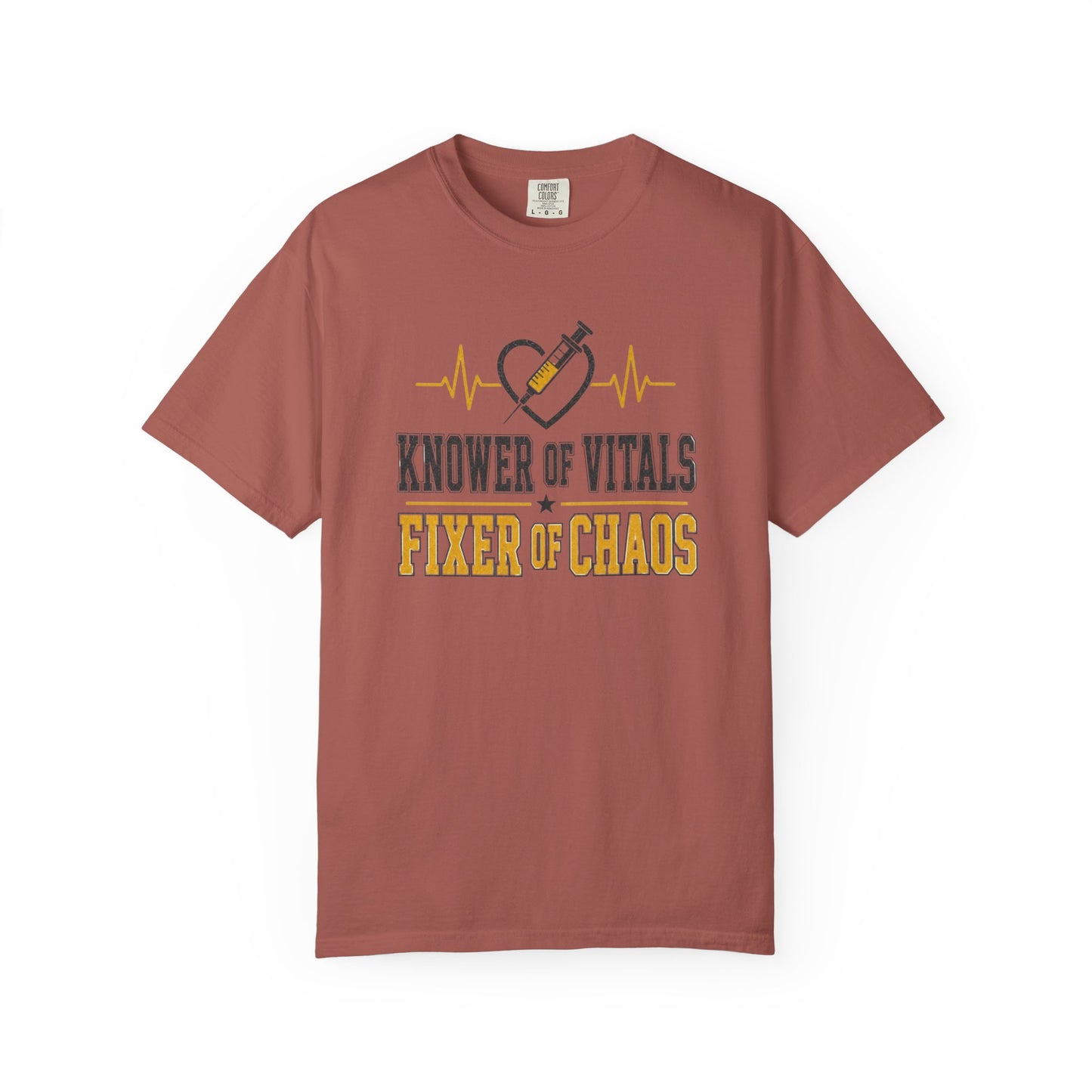 Knower of Vitals, Fixer of Chaos T-Shirt – EMT/Paramedic Heartbeat Tee