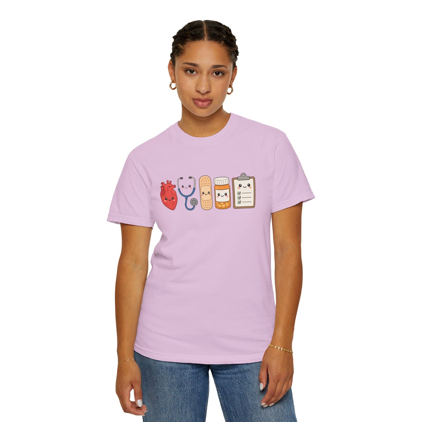 Cute Medical Kawaii T-Shirt — Heart, Stethoscope & Bandage Graphic Tee
